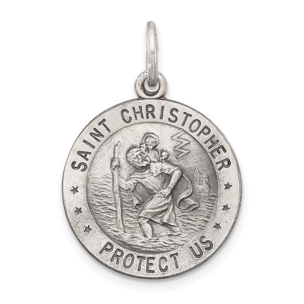 Sterling Silver Round St. Christopher Medal Pendant, 18mm (11/16 Inch)